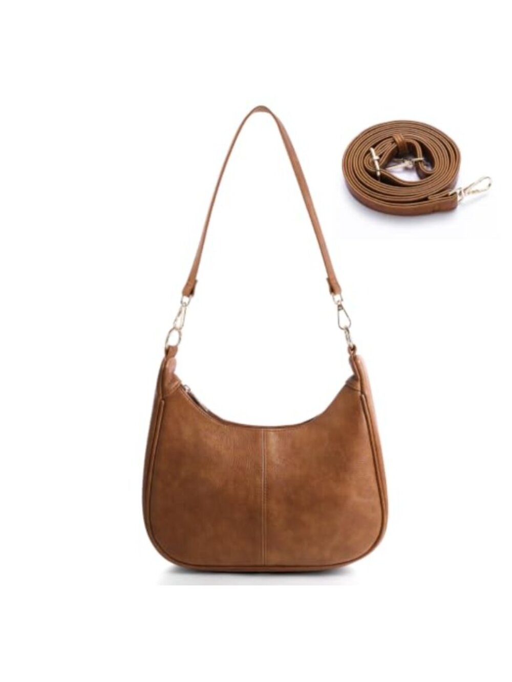 Soft Vegan Leather Hobo Shoulder Bag with Zippered Back Pocket